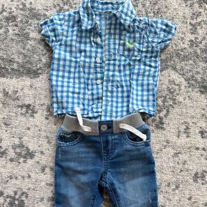 EUC Baby Boy Jeans and Collared Shirt Outfit - Like New